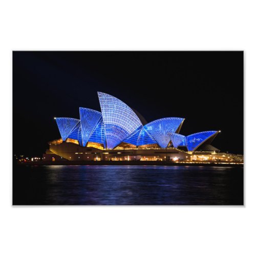 Sydney Opera House Lit Up in Blue at Night Photo Print