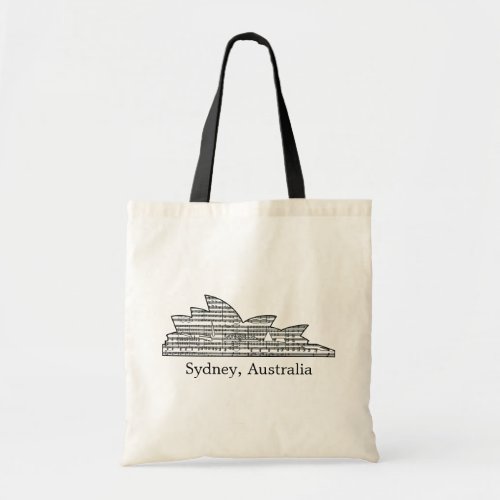 Sydney Opera House Outline w Musical Notes Tote Bag