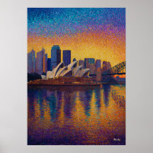 Sydney Opera House Pointillism Skyline Art