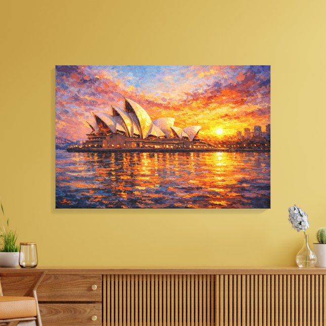 Sydney Opera House Sunset Knife Oil Painting Canvas Print (Insitu(LivingRoom))
