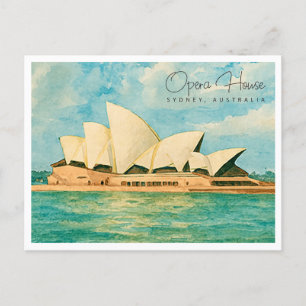 Sydney Opera House Watercolor Travel Holiday Postcard