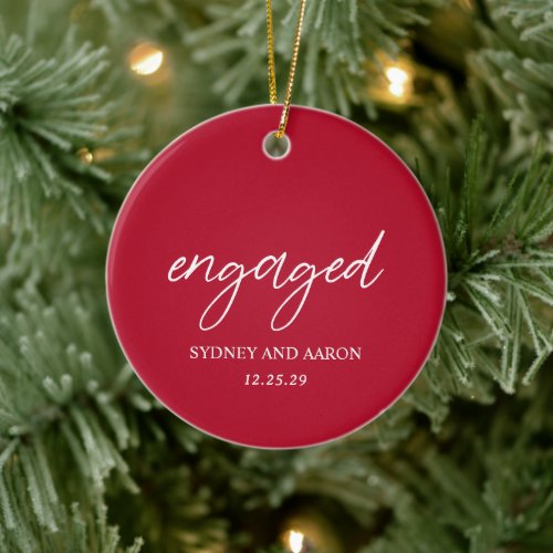 Sydney Red First Christmas Engaged Modern Ceramic Ornament