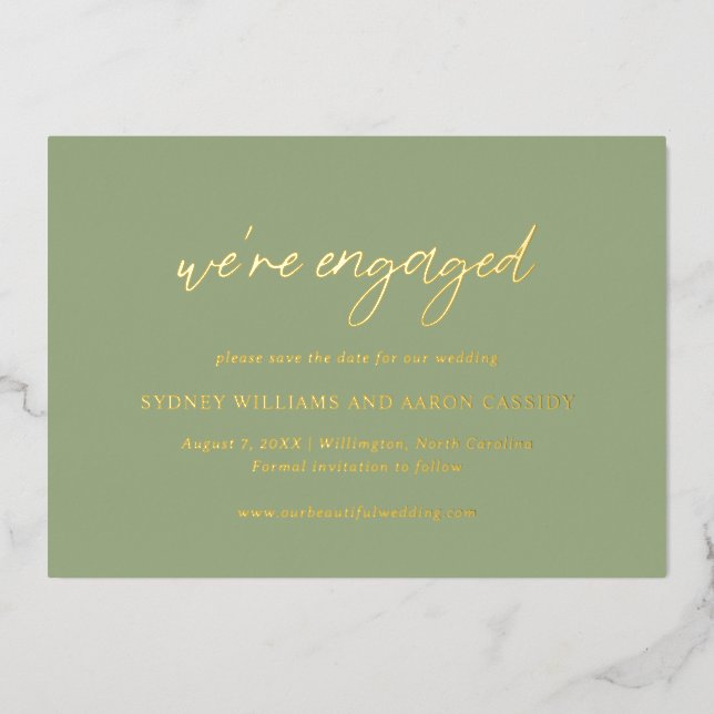 Sydney Sage Green Modern Wedding Save the Date Foil Invitation (Front)