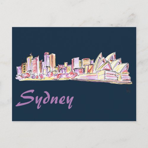 Sydney Skyline Drawing Postcard