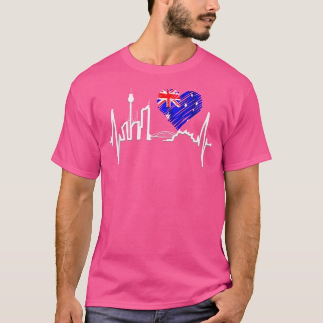 Sydney Skyline Heartbeat Australia Flag Lover Oper T-Shirt (Front)