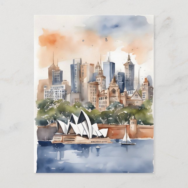 Sydney watercolor art postcard (Front)