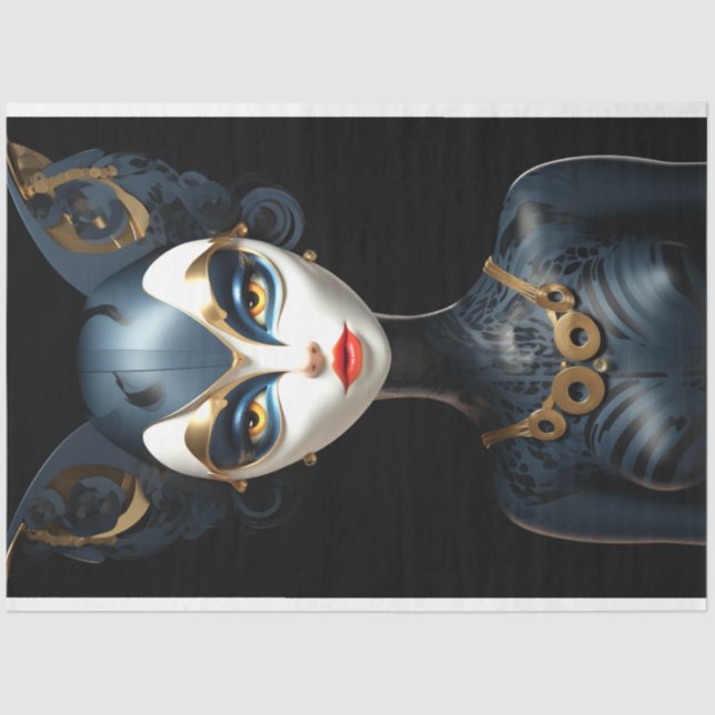 Syhinx Black Gold Cat Art Deco Decoupage Tissue Paper (Front)
