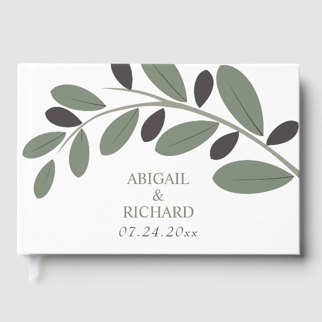 Sylized Olive branch Mediterranean charm wedding Guest Book (Front)