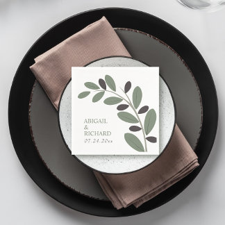 Sylized Olive branch Mediterranean charm wedding Napkins