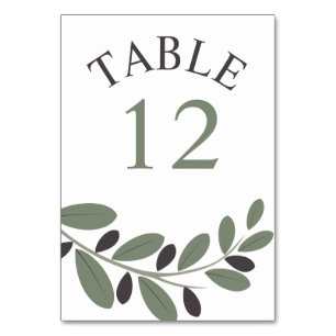 Sylized Olive branch Mediterranean charm wedding Table Number