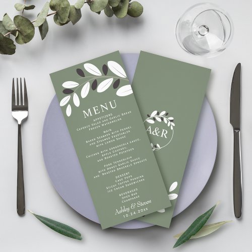 Sylized Olive branch Mediterranean green menu card