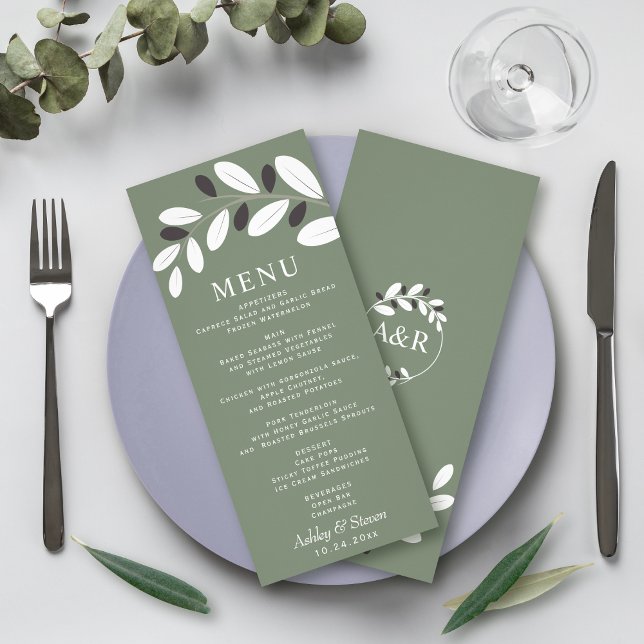 Sylized Olive branch Mediterranean green menu card (Creator Uploaded)
