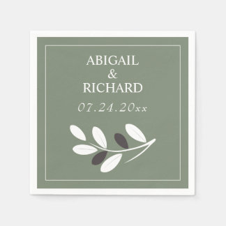 Sylized Olive branch Mediterranean green wedding Napkins