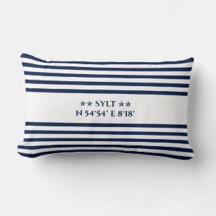 Sylt Nautical Coordinates – Blue & White Striped Lumbar Pillow