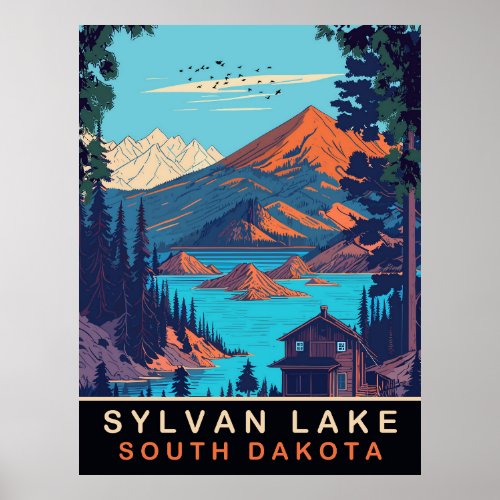 Sylvan Lake South Dakota Vintage Travel Poster