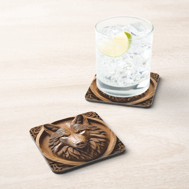 Sylvan Sentinel: The Majestic Wood Wolf Print, Beverage Coaster (Right Side)