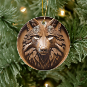 Sylvan Sentinel: The Majestic Wood Wolf Print Ceramic Ornament