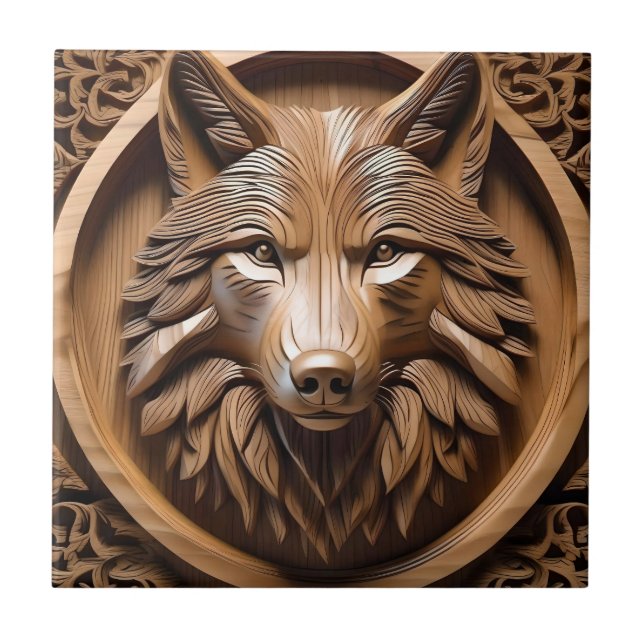 Sylvan Sentinel: The Majestic Wood Wolf Print, Ceramic Tile (Front)
