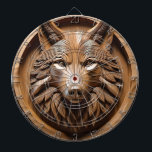 Sylvan Sentinel: The Majestic Wood Wolf Print Dart Board<br><div class="desc">This wood print captures the essence of the wild wolf, showcasing its wild beauty, The artwork features a stunning depiction of the wolf, highlighting its distinctive fur, keen gaze, and agile form, set against a brown wood backdrop, With its warm earthy tones and intricate details, this print celebrates the spirit...</div>