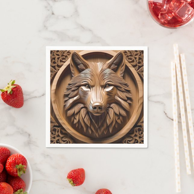 Sylvan Sentinel: The Majestic Wood Wolf Print Napkins (Insitu)
