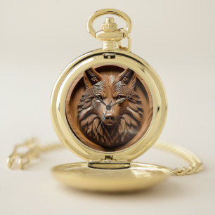 Sylvan Sentinel: The Majestic Wood Wolf Print Pocket Watch