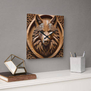 Sylvan Sentinel: The Majestic Wood Wolf Print Square Wall Clock