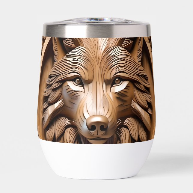 Sylvan Sentinel: The Majestic Wood Wolf Print, Thermal Wine Tumbler (Front)