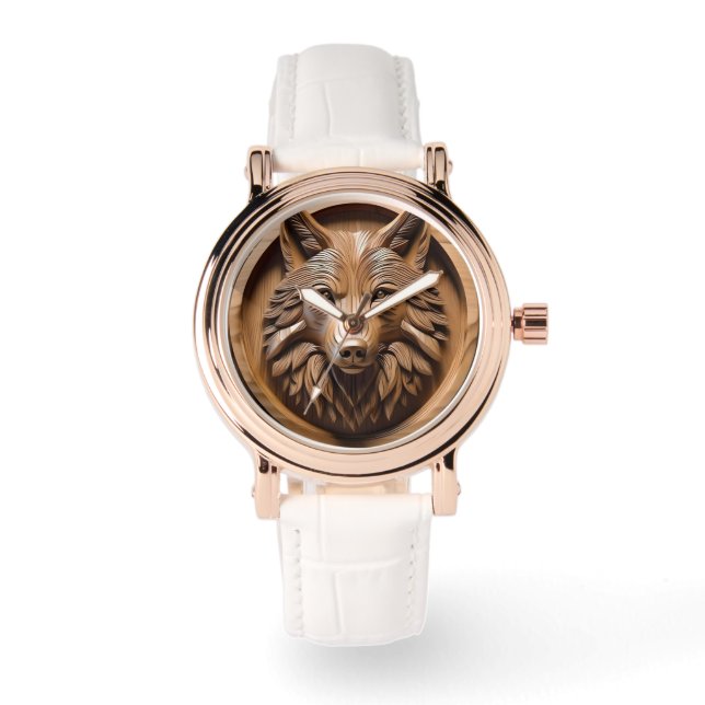 Sylvan Sentinel: The Majestic Wood Wolf Print Watch (Front)