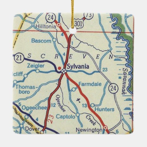 Sylvania Georgia Vintage Map Ceramic Ornament