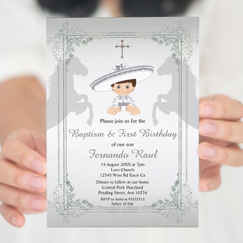 Sylver Fiesta Boy Baptism and Birthday Invitation