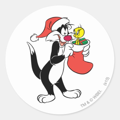 Sylvester Cat with Stocking Classic Round Sticker