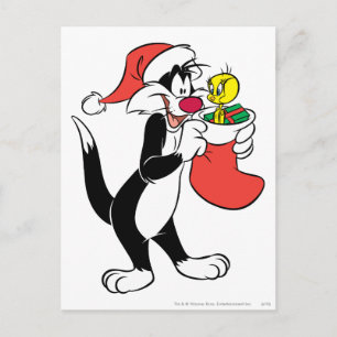 SYLVESTER™ Cat with Stocking Holiday Postcard