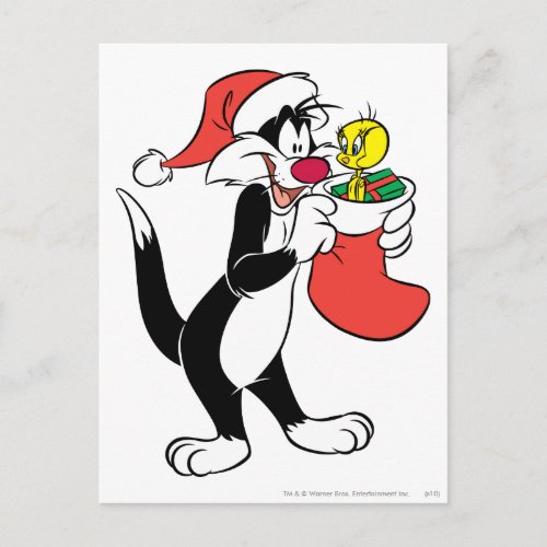 Sylvester Cat with Stocking Holiday Postcard