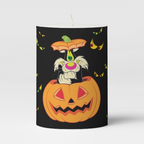 SYLVESTER Hiding in a Jack_o_Lantern Pillar Candle