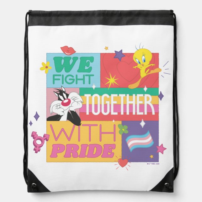 SYLVESTER™ & TWEETY™| We Fight Together With Pride Drawstring Bag (Front)