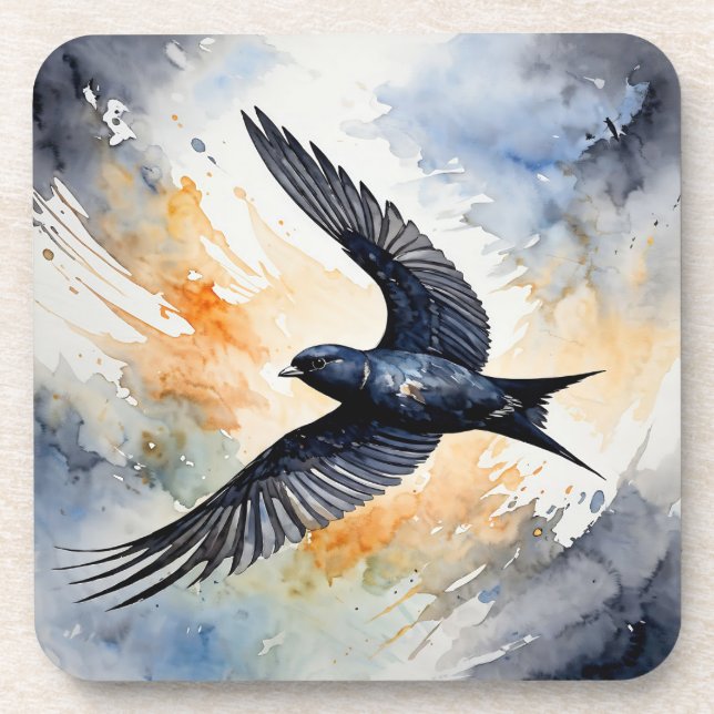 Symbiotic Sky Dancer: Graceful Swift BIrd  Beverage Coaster (Front)
