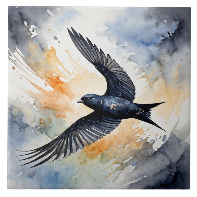 Symbiotic Sky Dancer: Graceful Swift BIrd  Ceramic Tile (Front)