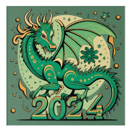 Symbol 2024 New Year Green Wood Dragon  Acrylic Print