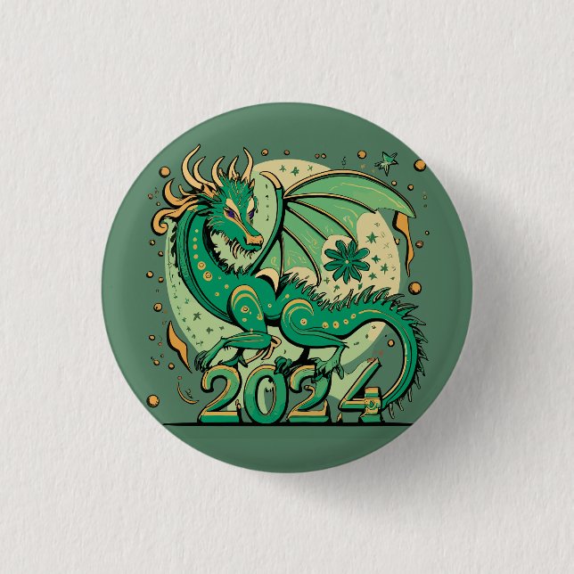 Symbol 2024 New Year, Green Wood Dragon  Button (Front)