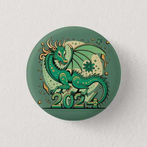 Symbol 2024 New Year Green Wood Dragon  Button