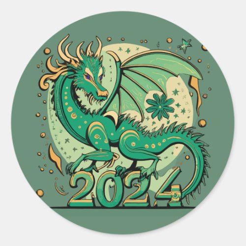 Symbol 2024 New Year Green Wood Dragon  Classic Round Sticker
