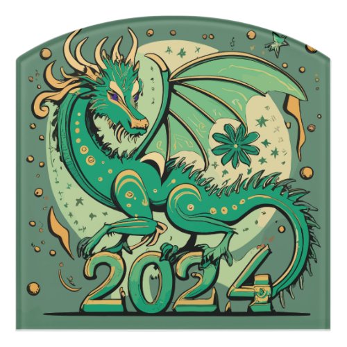 Symbol 2024 New Year Green Wood Dragon  Door Sign