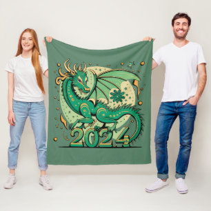 Symbol 2024 New Year, Green Wood Dragon Fleece Blanket