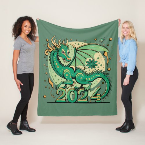 Symbol 2024 New Year Green Wood Dragon Fleece Blanket
