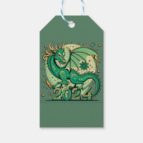 Symbol 2024 New Year Green Wood Dragon  Gift Tags