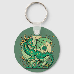 Symbol 2024 New Year, Green Wood Dragon Keychain