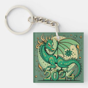 Symbol 2024 New Year, Green Wood Dragon  Keychain