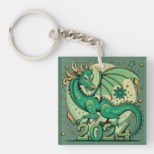 Symbol 2024 New Year Green Wood Dragon  Keychain