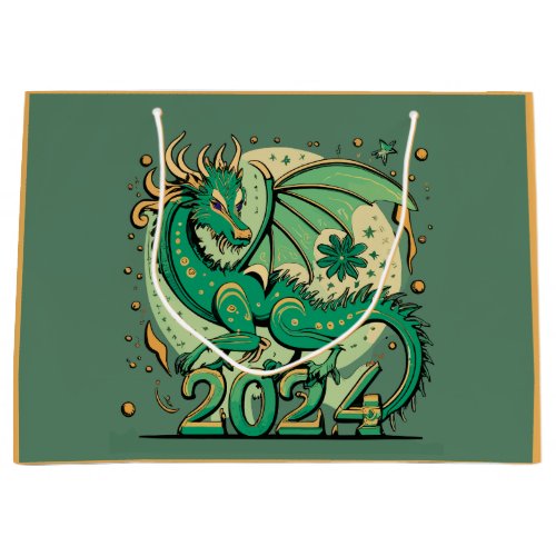 Symbol 2024 New Year Green Wood Dragon  Large Gift Bag