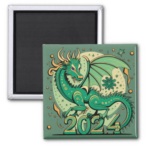 Symbol 2024 New Year Green Wood Dragon  Magnet